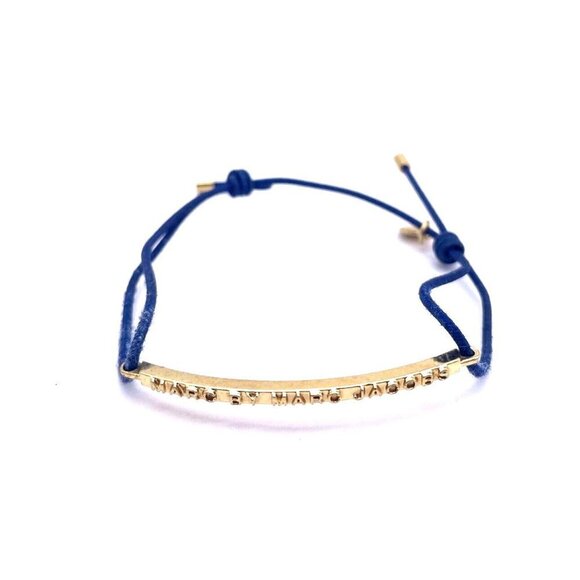 Marc by Marc Jacobs Stretch Blue Cord Gold Tone Bar Bracelet - Picture 2 of 4